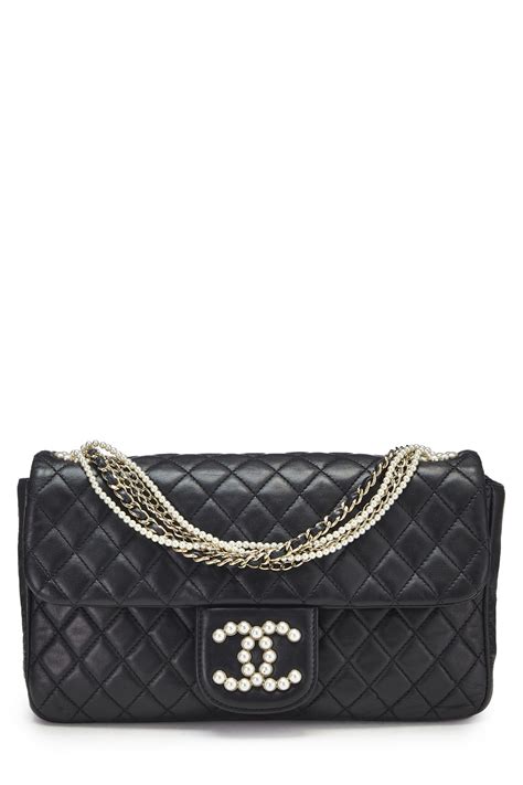 Chanel Black Quilted Lambskin Westminster Pearl Flap Medium .